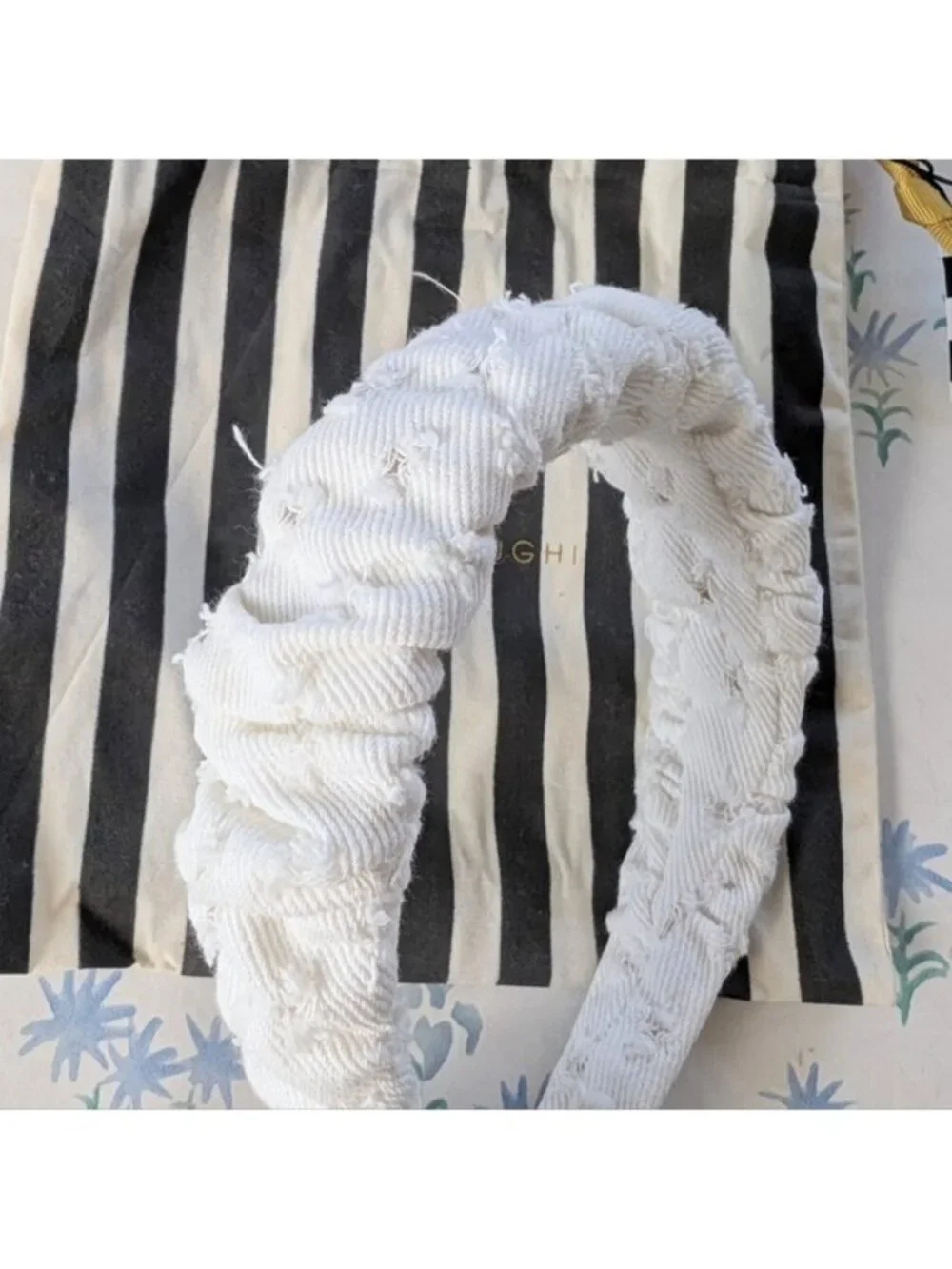 Lele Sadoughi Distressed Denim Kelly Headband Chalk White Hair Accessory